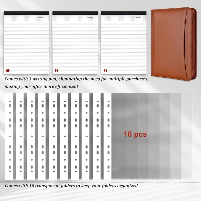 Leathario Portfolio Binder, Includes 10 Sheet Protectors and 3 Notepads - Image 2