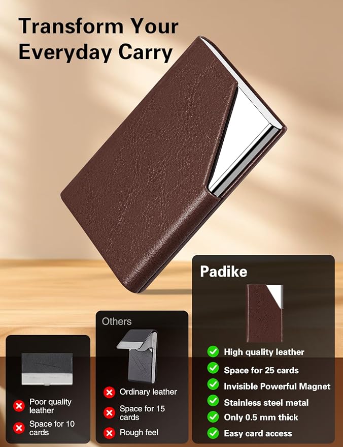 Padike Business Card Holder, Upgraded Leather Business Card Case Pocket Card - Image 2