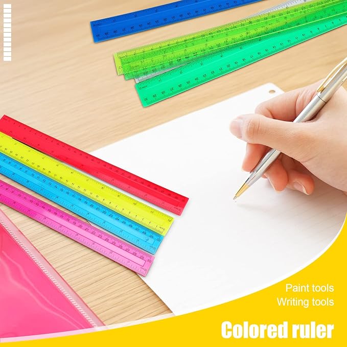 Panelee 108 Packs 12 Inch Plastic Ruler - Color Transparent, Assorted Colors, Metric Clear With Inches and Centimeters for Kids, School, Home, Classroom, Office - Back to School Gifts Supplies-DeskLoop Office