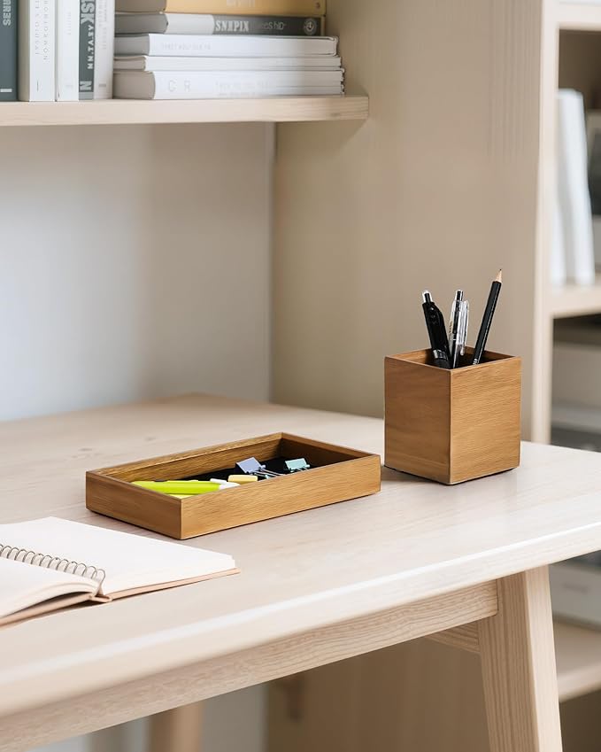 HULISEN Wooden Desk Organizer Tray with Pen Holder, Non-Slip Desk Tray and Pencil Holder Set with Felt Lined, Desktop Accessories for Home Office Workspace Organization-DeskLoop Office