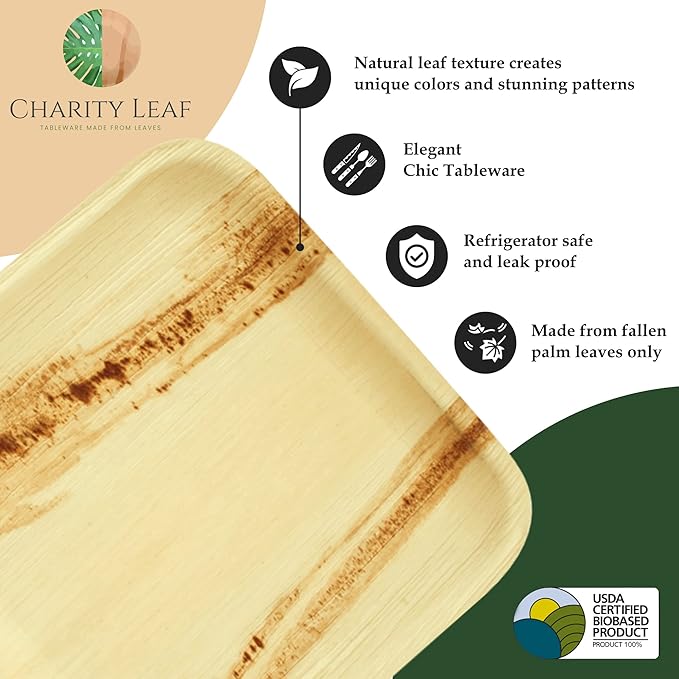 Charity Leaf Disposable Palm Leaf 14" x 10" Trays Bamboo Like Serving Platters - Image 6