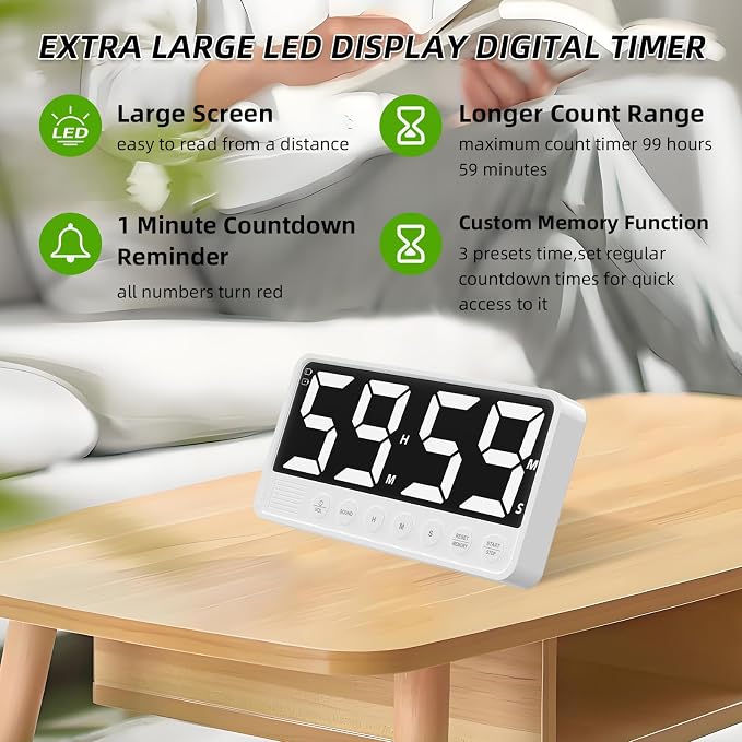 PULIVIA Extra-Large Display Digital Kitchen Timer - Image 2