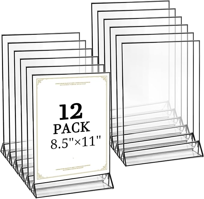 Floroom 12 Pack 8.5x11 Inch Clear Acrylic Sign Holders, Double-Sided Black by Floroom