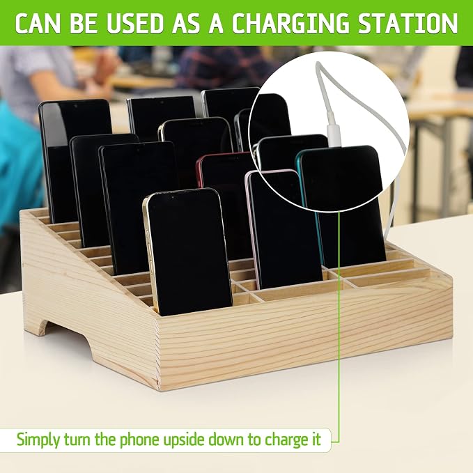 Wooden 24-Grid Cell Phones Storage Box Desktop Mobile Phone Holder Organizer - Image 3