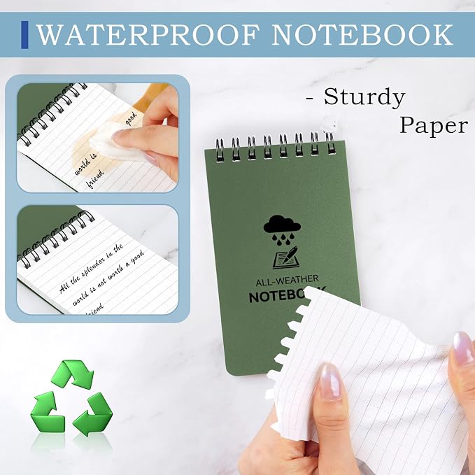 6 Pack Waterproof Notebook, 3 x 5 Pocket Notepad, Top-Spiral Weatherproof - Image 3