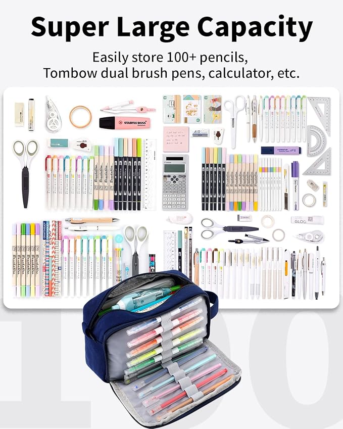 Sooez Big Capacity Pencil Pen Case, Upgraded Canvas Pencil Pouch Pencil Bag - Image 2