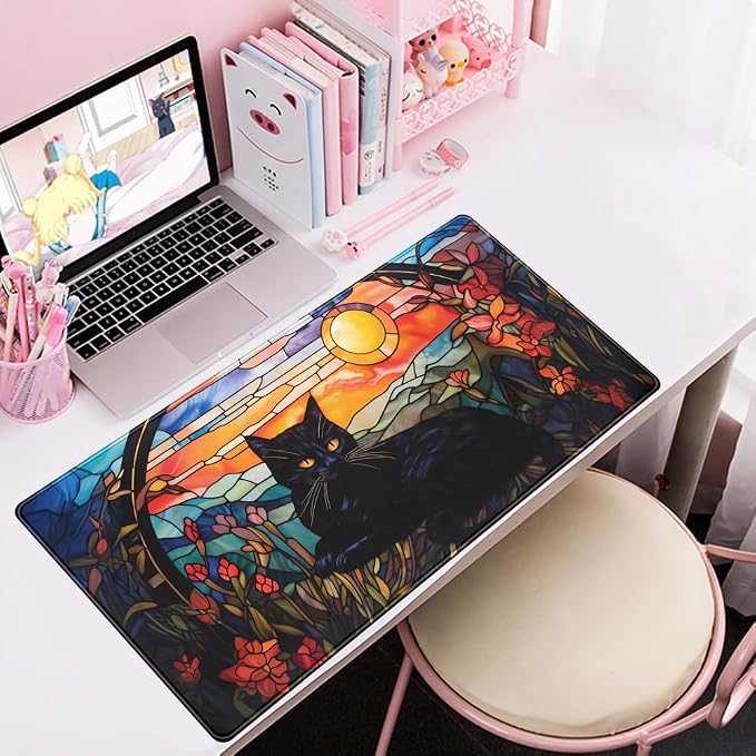 Black Cat Desk Mat Vintage Sunset Desk Mouse Keyboard Pad, XXL Large Mouse Pad - Image 8