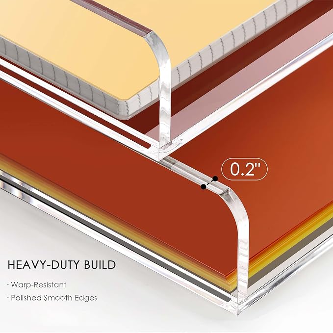SANRUI 4 Tier Stackable Acrylic Letter Tray, 5mm Thick Clear Desk File Organizer - Image 3