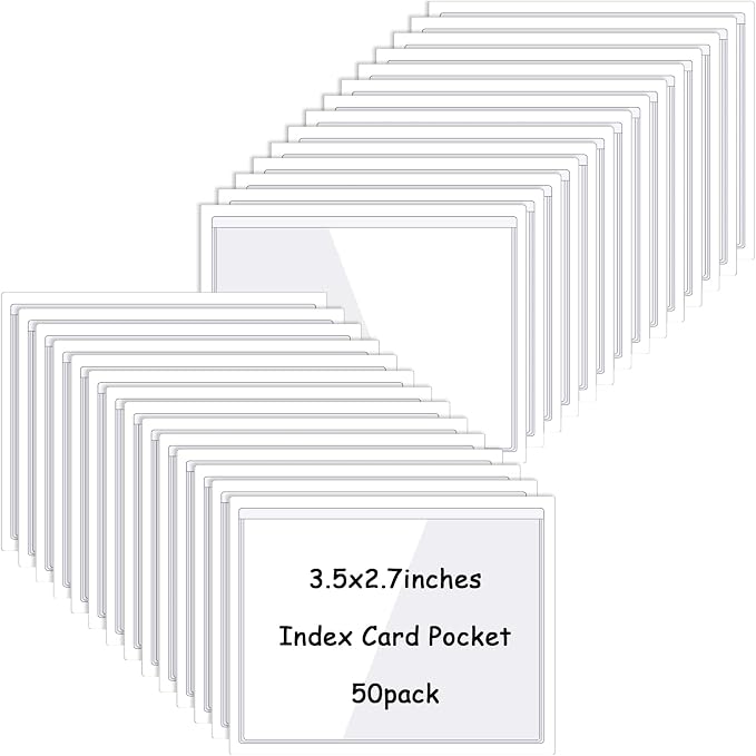 Glenmal 50 Pcs Self Adhesive Index Card Pockets Clear Label Holder Plastic by Glenmal