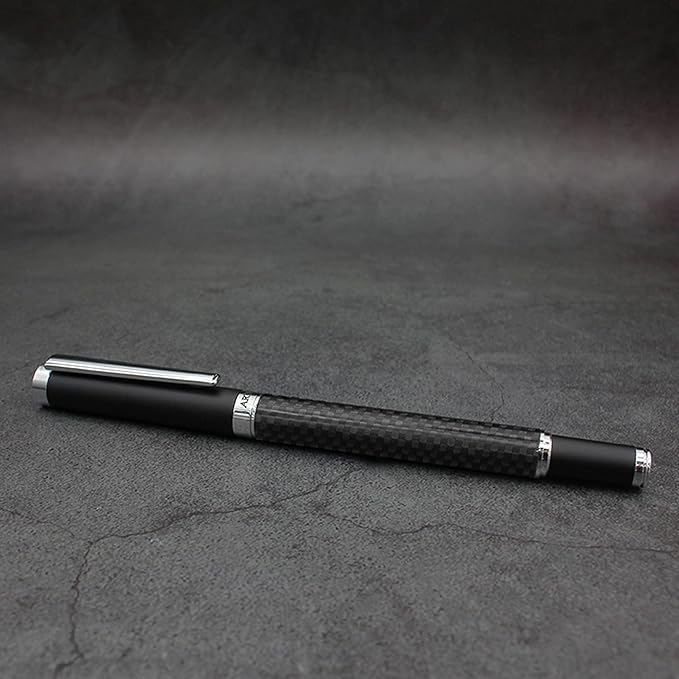 Stylish Fountain Pen : Luxury, Elegant, Germany F Fine Nib, Gift for Men & Women, Professional, Executive, Metal, Gift Box. –Free Engraving (BlackSilver (Carbon)), AT-F4CARBON-1, 14cmx1.2cm