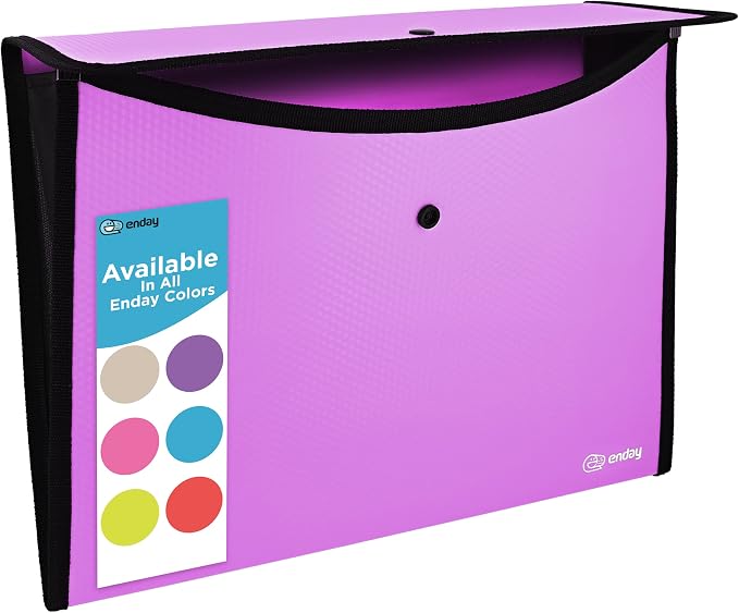 Enday Square Flap Plastic File Holder, A4 Letter Size, Snap Closure by Enday