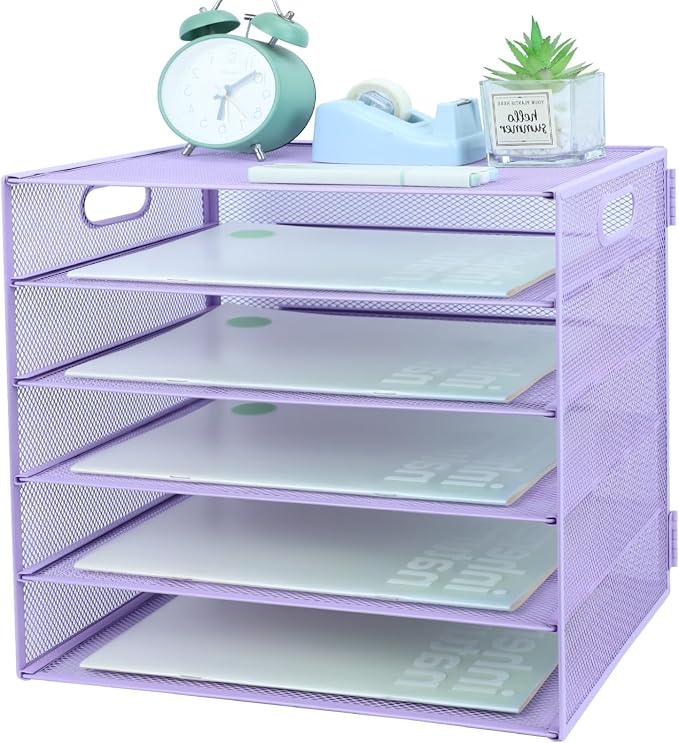 5 Tier Lettrer Tray Organizer, Metal Mesh Desk File Organizer by ideallife