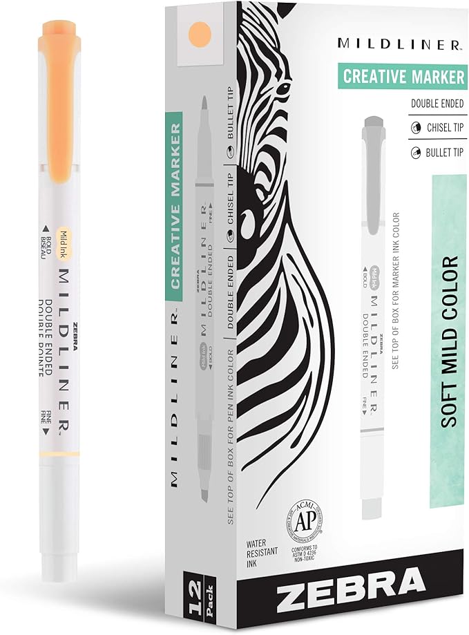 Zebra Pen Mildliner Dual-Tip Highlighters, Broad and Fine Tips, No Bleed by ZebraPen