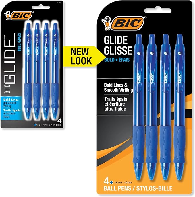 BIC Glide Bold Blue Ballpoint Pens, Bold Point, 4-Count Pack, Retractable - Image 2