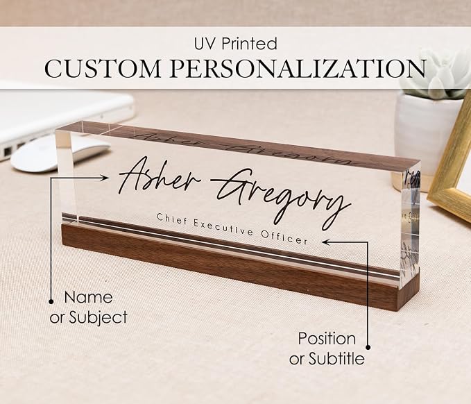 Personalized Acrylic Name Block w/Wooden Base - Image 3