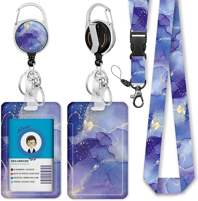 Giancomics Lanyards for Id Badges, Purps Marble ID Badge Holder by Giancomics