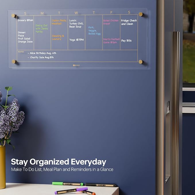 Clear Glass Weekly Dry Erase Calendar Non-Magnetic Whiteboard - Image 3