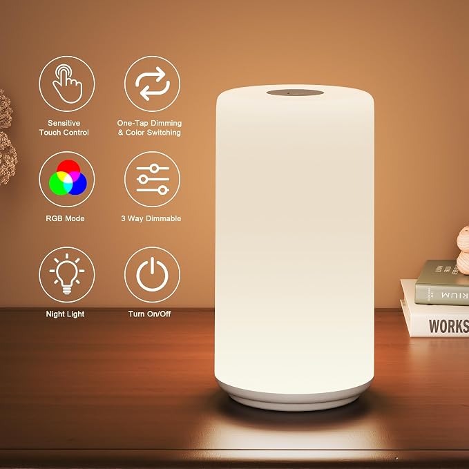 Touch Bedside Table Lamp, 3 Way Dimmable Warm White Lights - Image 2