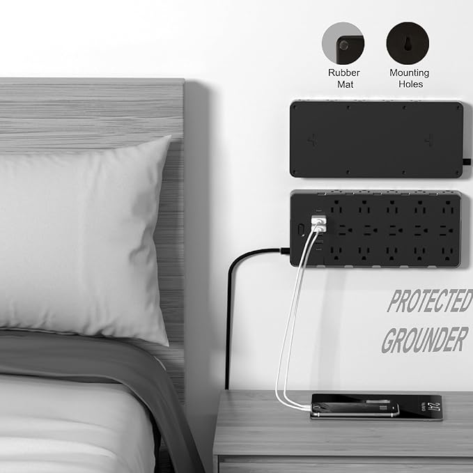 Heavy Duty Surge Protector Power Strip - 25 AC Outlets, 6 USB Ports, 4000J Protection, 6.5ft 14AWG Extension Cord, Flat Plug, Mountable,ETL Listed-DeskLoop Office