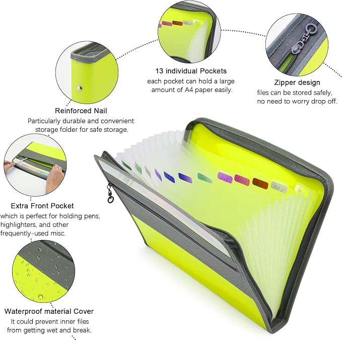 NAFY Expanding File Folder, 13 Pockets Document Organizer - Image 3