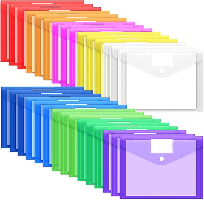 EOOUT 30 Pack 10 Color Plastic Envelopes Poly Envelopes, Hook & Loop Closure by EOOUT