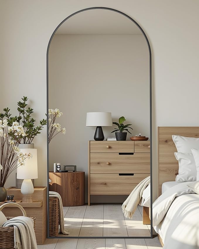 Full-Length Floor Mirror with Stand, 68"x26" Arched Style Full Body Standing Mirror for Bedroom, Living Room, Gym, Dorm - Shatter-Resistant & Easy Assembly, Black-DeskLoop Office