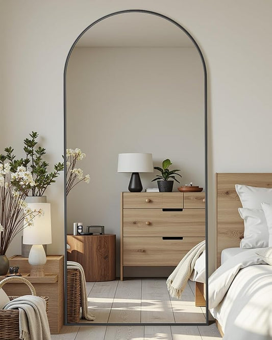 Full-Length Floor Mirror with Stand, 68"x26" Arched Style Full Body Standing Mirror for Bedroom, Living Room, Gym, Dorm - Shatter-Resistant & Easy Assembly, Black-DeskLoop Office