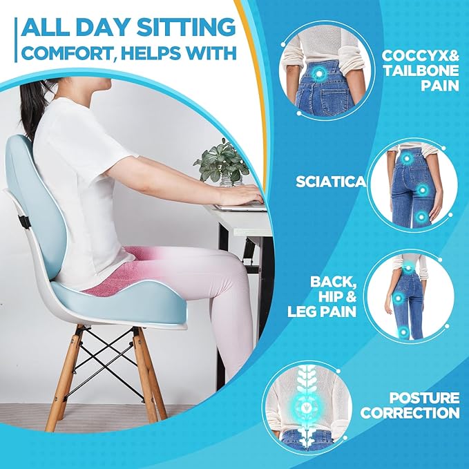 BEAUTRIP Seat Cushion & Lumbar Support Pillow for Office Chair, Car & Wheelchair - Ergonomic Coccyx Cushion for Tailbone, Sciatica & Back Pain Relief - Extra-Dense Charcoal Memory Foam Chair Cushions-DeskLoop Office