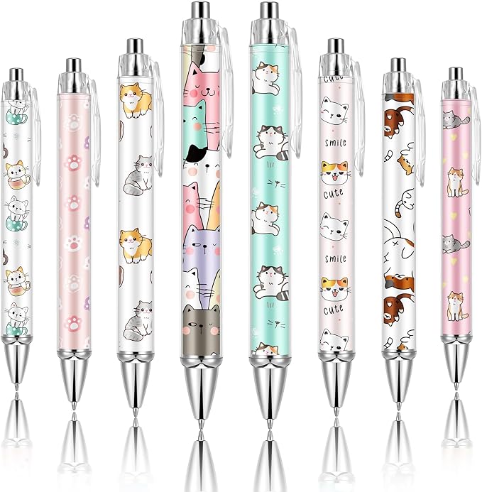 Ireer 8 Pcs Ballpoint Pens for Women 1.00 mm Cute Black Ink Fancy Pens Fine by Ireer