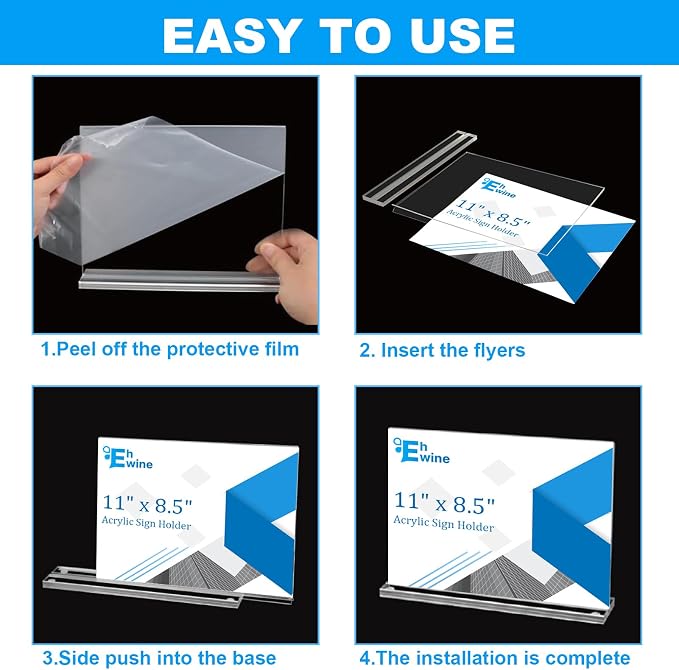 EHWINE 6 Pack Acrylic Sign Holder 8.5 x 11 Horizontal, Double-Sided Stand up - Image 5