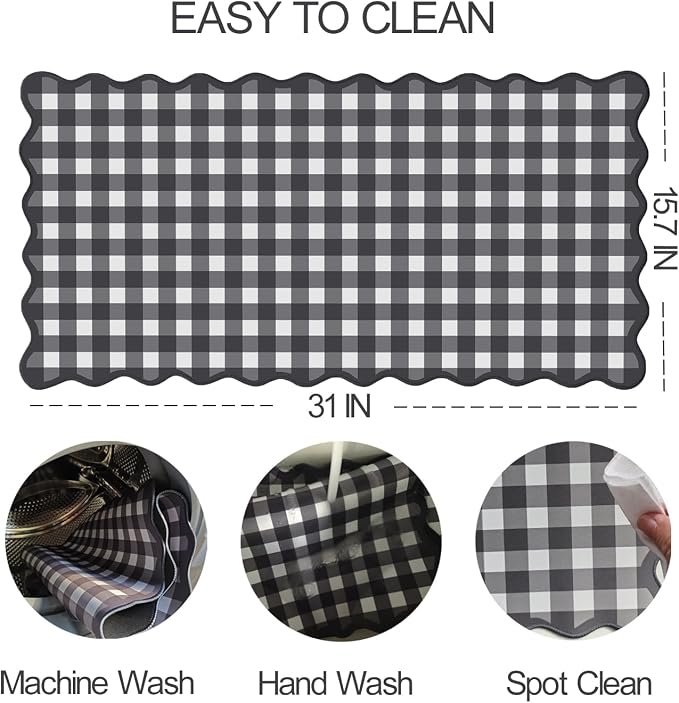 Scalloped‌ Black Desk Mat Checkered Gingham Cute XXL Large Gaming Mouse Pad - Image 4