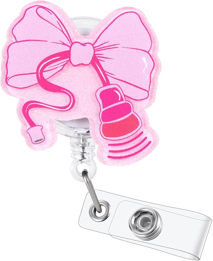 Pink Ultrasound Tech Bow Funny Sonogram Nurse Badge Reel, Cute Retractable ID by LINAYOHA