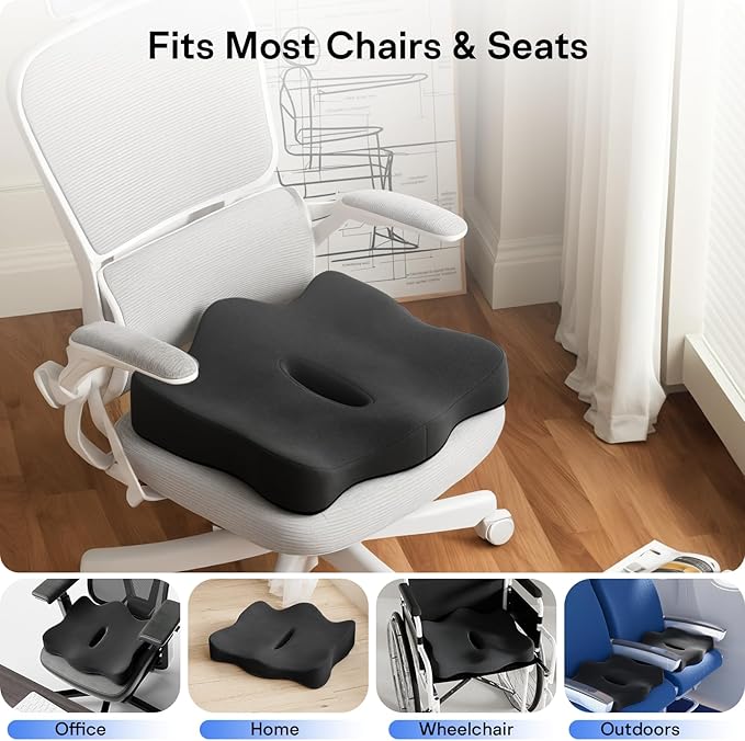 Seat Cushions for Office Chairs - Pressure Relief Seat Cushion - Car Seat Cushions for Pressure Relief, Tailbone Pain, Sciatica & Back Pain Relief for Office Chairs (Jet Black)-DeskLoop Office