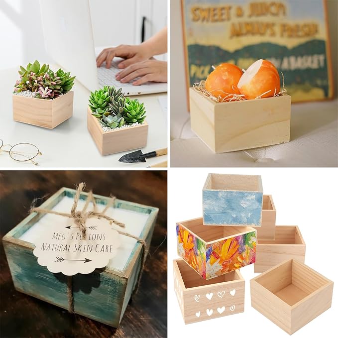GNIEMCKIN 20 Pack 4 x 4 Inch Unfinished Small Square Wooden Box, Rustic - Image 7