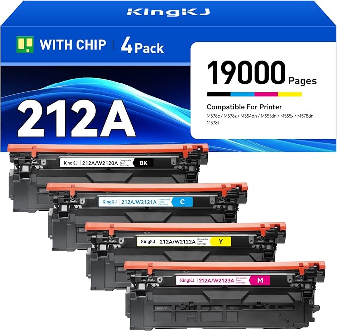 212A Toner Cartridges 4 Pack with Chip Compatible for HP 212A W2120A 212X W2120X Color Laserjet Enterprise MFP M578c M578z M554dn M555dn M555x M578dn M578f M555 M554 M578 Printer Ink All-in-One Black-DeskLoop Office
