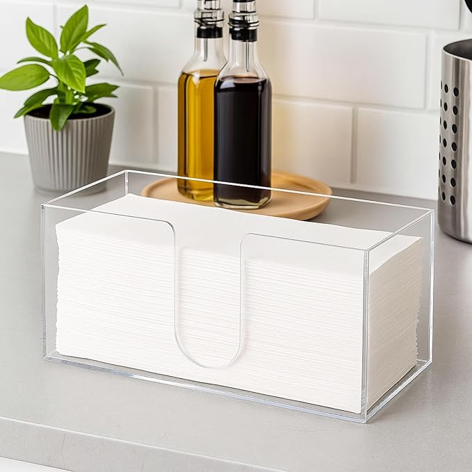 2 Pack Acrylic Paper Towel Holder, Folded Countertop Z-fold C-fold Trifold Napkin Dispenser, Clear Hand Towel Storage Holder Tray for Bathroom, Kitchen, Restaurant-DeskLoop Office