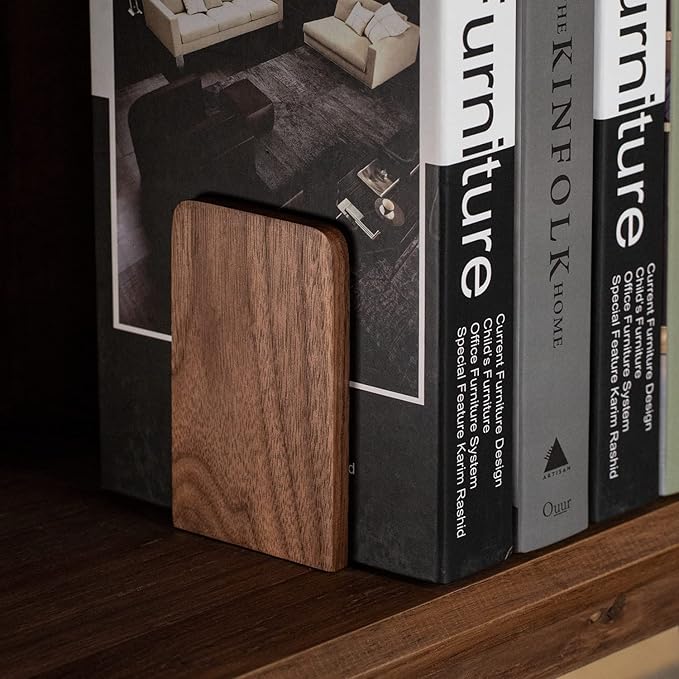 Muso Wood Book Ends for Shelves, Non-Slip Bookends, Heavy Duty Wooden Bookend - Image 3