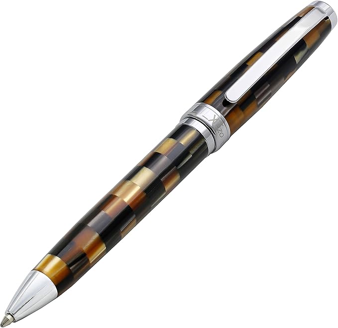 Xezo Urbanite Brass Ballpoint Pen, Medium Point. Woody Brown, Silver, and Black Acrylic Inlay with Chrome Plating. Handcrafted, Limited Edition, Serialized. No Two Alike.-DeskLoop Office