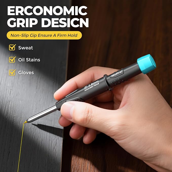 Nicpro Carpenter Pencil with Sharpener, CP3000 Carpenter Mechanical Pencils - Image 3