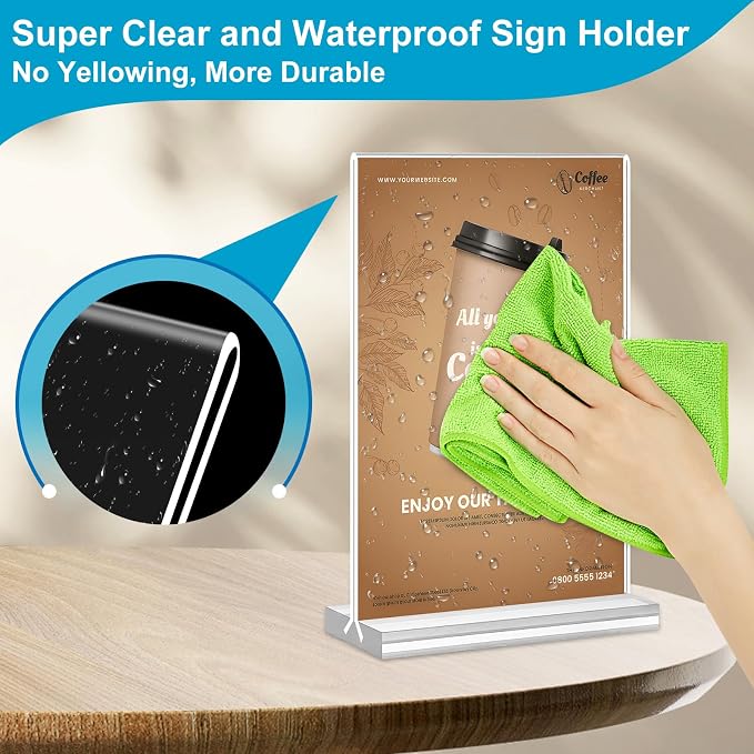 Acrylic Sign Holder 5 x 7, 10 Pack Clear Table Menu Vertical Display Stand - Image 4