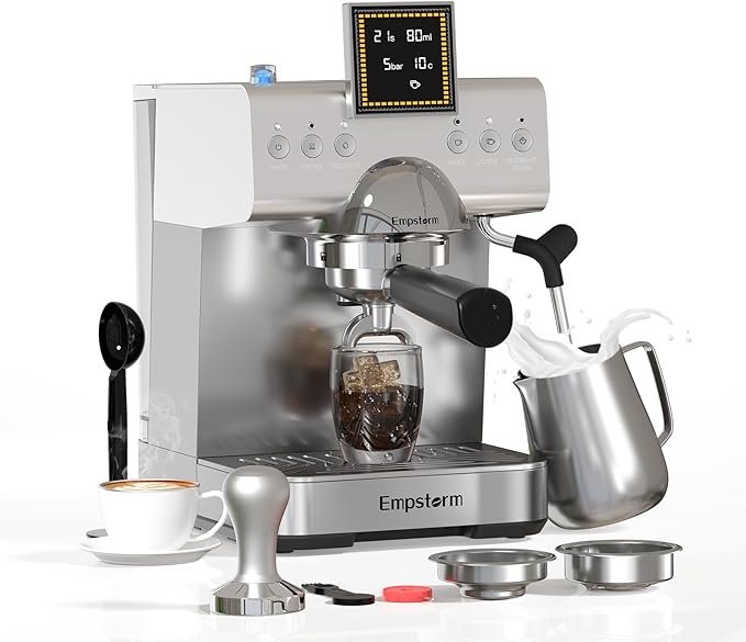 Espresso Machine 20 Bar with Steam Milk Frother, Stainless Steel Espresso maker with LED Display | Cold Brew & Hot Coffee Maker, Professional Cappuccino Expresso Machine for Home and Office-DeskLoop Office