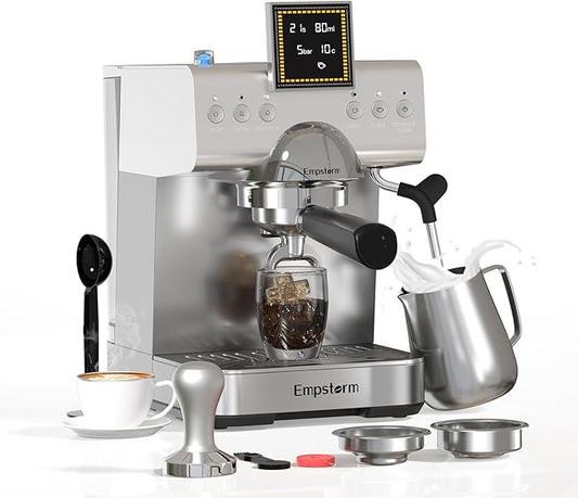 Espresso Machine 20 Bar with Steam Milk Frother, Stainless Steel Espresso maker with LED Display | Cold Brew & Hot Coffee Maker, Professional Cappuccino Expresso Machine for Home and Office-DeskLoop Office