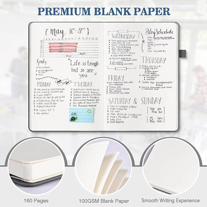 Blank Journal Notebook, 3 Pack A5 Sketch Book, Hardcvoer Sketchbook for Drawing with 100GSM Thick Paper, Leather Journal for Writing, Unlined Journal for Women, Men, School, 160 Pages, 5.7" x 8.4"-DeskLoop Office