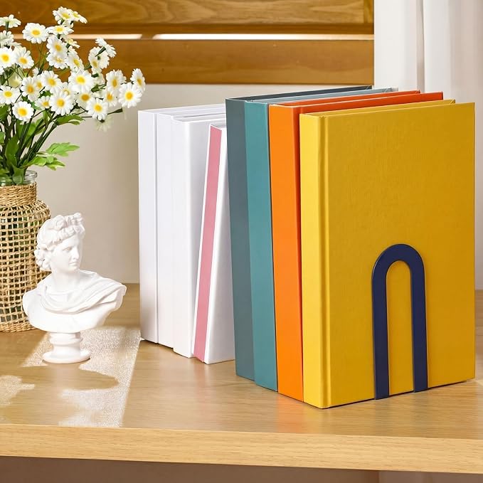 Chunful 6 Pcs Blue Modern Metal Book Ends - Image 5