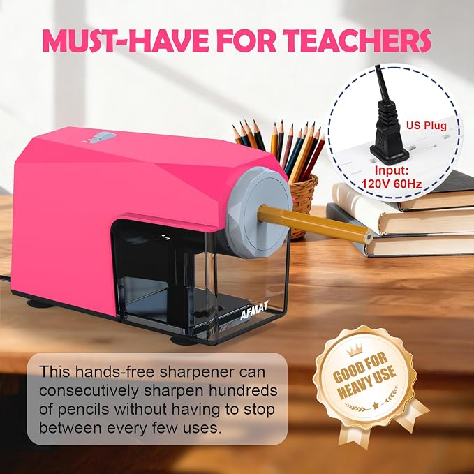 AFMAT Electric Pencil Sharpener, Fast & Hands-Free, 10K+ Uses, 5 Nibs, Fully - Image 8