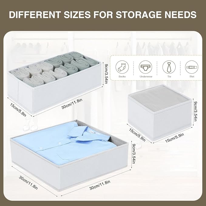 DIMJ Drawer Organizer Clothes, 6 Pack Fabric Drawer Organizer Bins, Foldable - Image 3