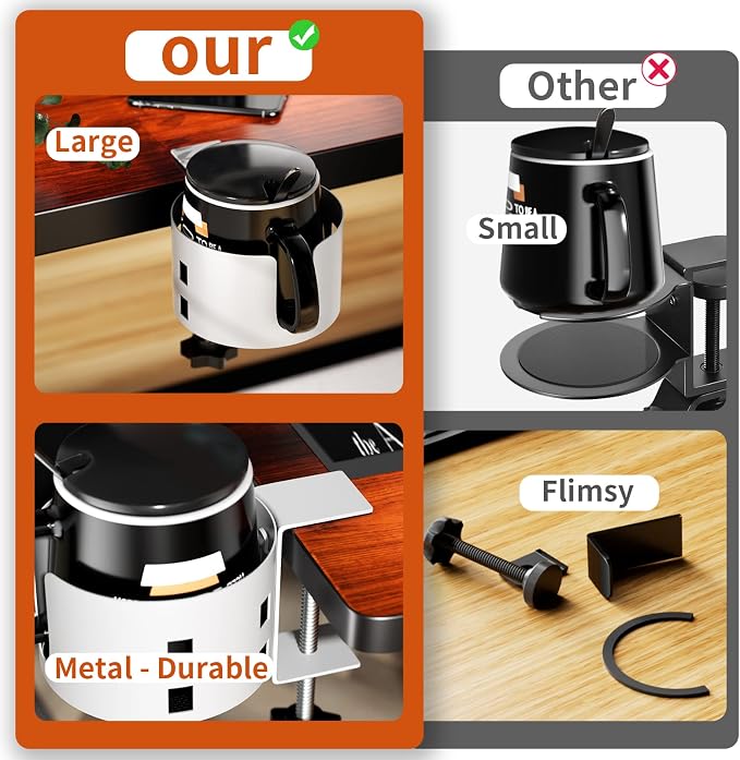 Upgraded Large Desk Cup Holder Clamp, Anti-Spill Cup Holder - Image 2