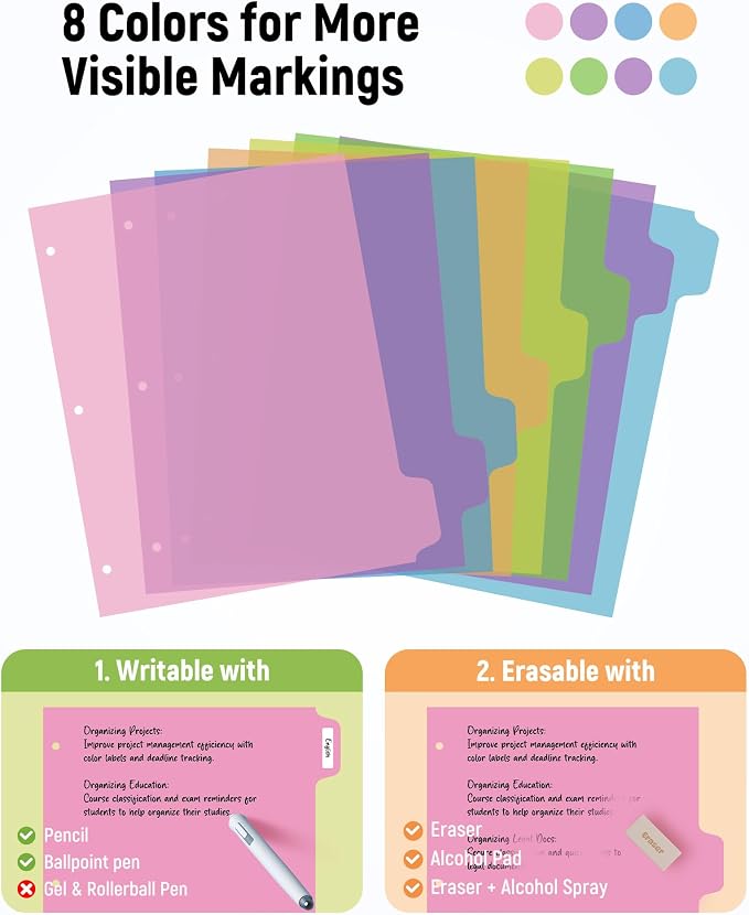 BiuLeon Binder Dividers with Tabs, Plastic Dividers - Image 3