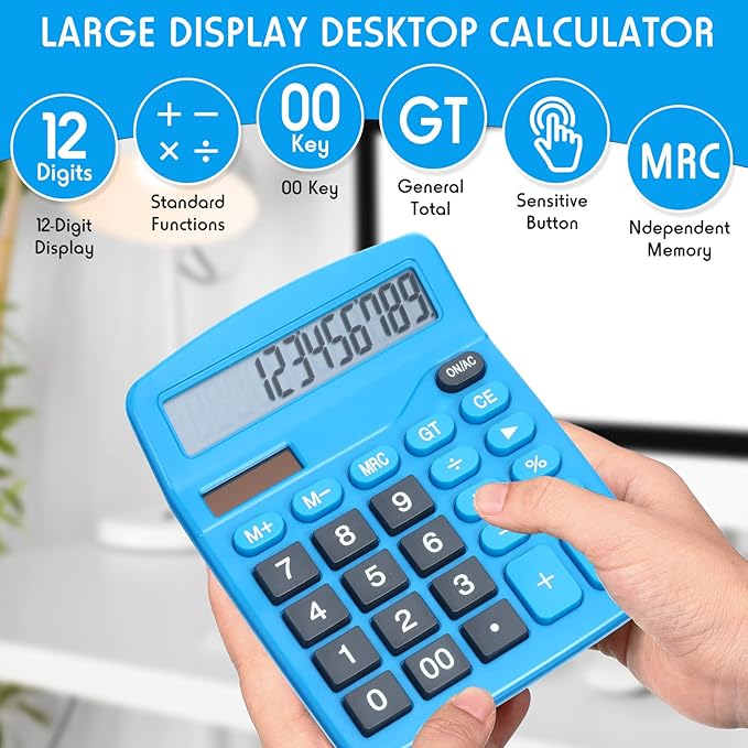 Konohan 8 Pieces 12-Digit Calculator, Solar Basic Desktop Calculator Large Display Electronic Dual Power Handheld for Home Office School(Dark Blue)-DeskLoop Office