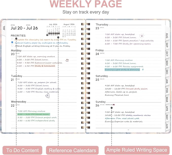 Planner 2026-2027, Weekly and Monthly Academic Year Calendar Planner, July 2026 - Image 2